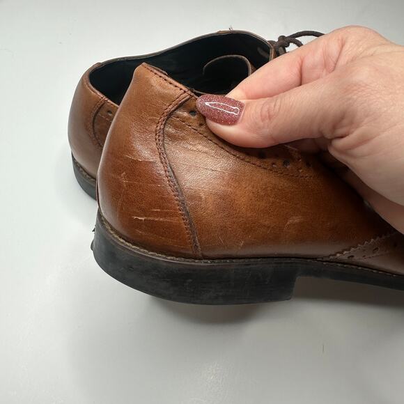 Stacy Adams Garrison Cognac Wingtip Leather Dress Shoes - Picture 8 of 11